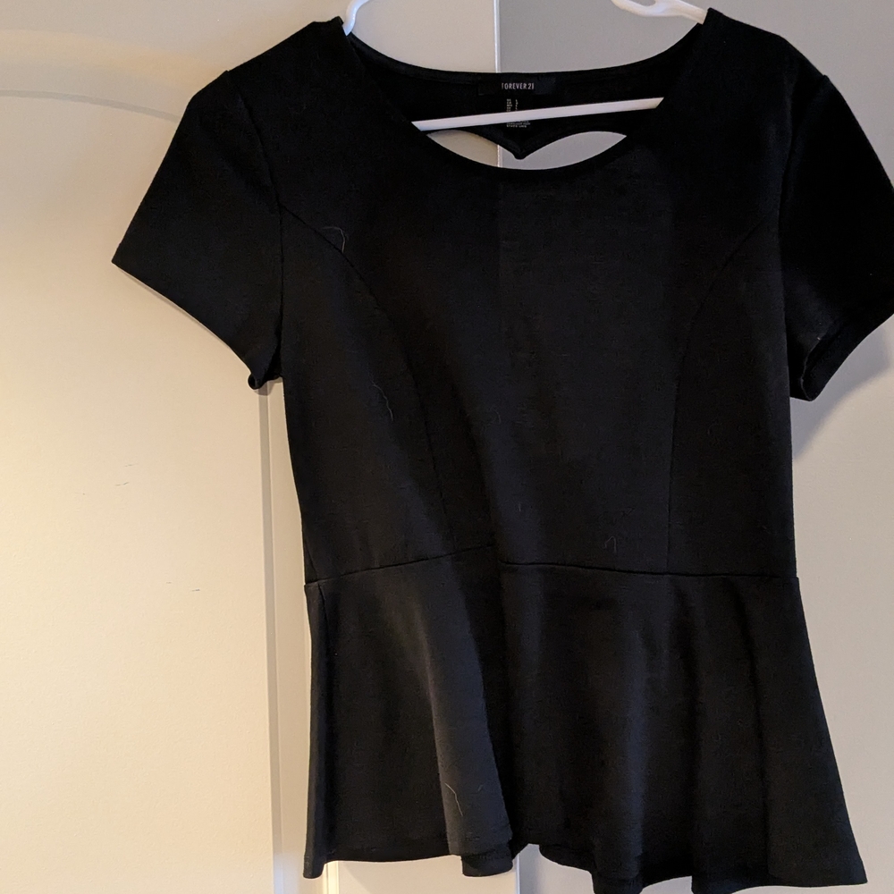 Forever 21 Black Peplum Cut Out Blouse